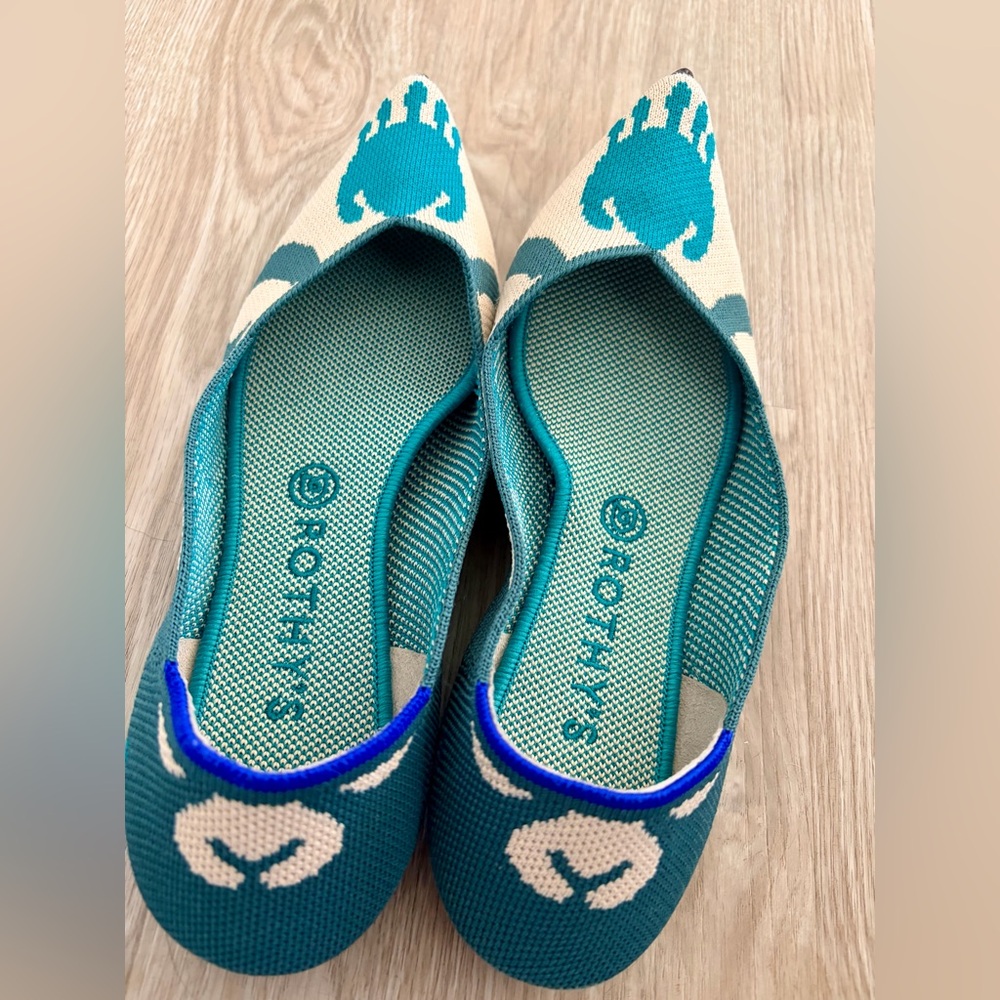 Rothy's Teal and Cream Pointed Toe Flats - Picture 3 of 7